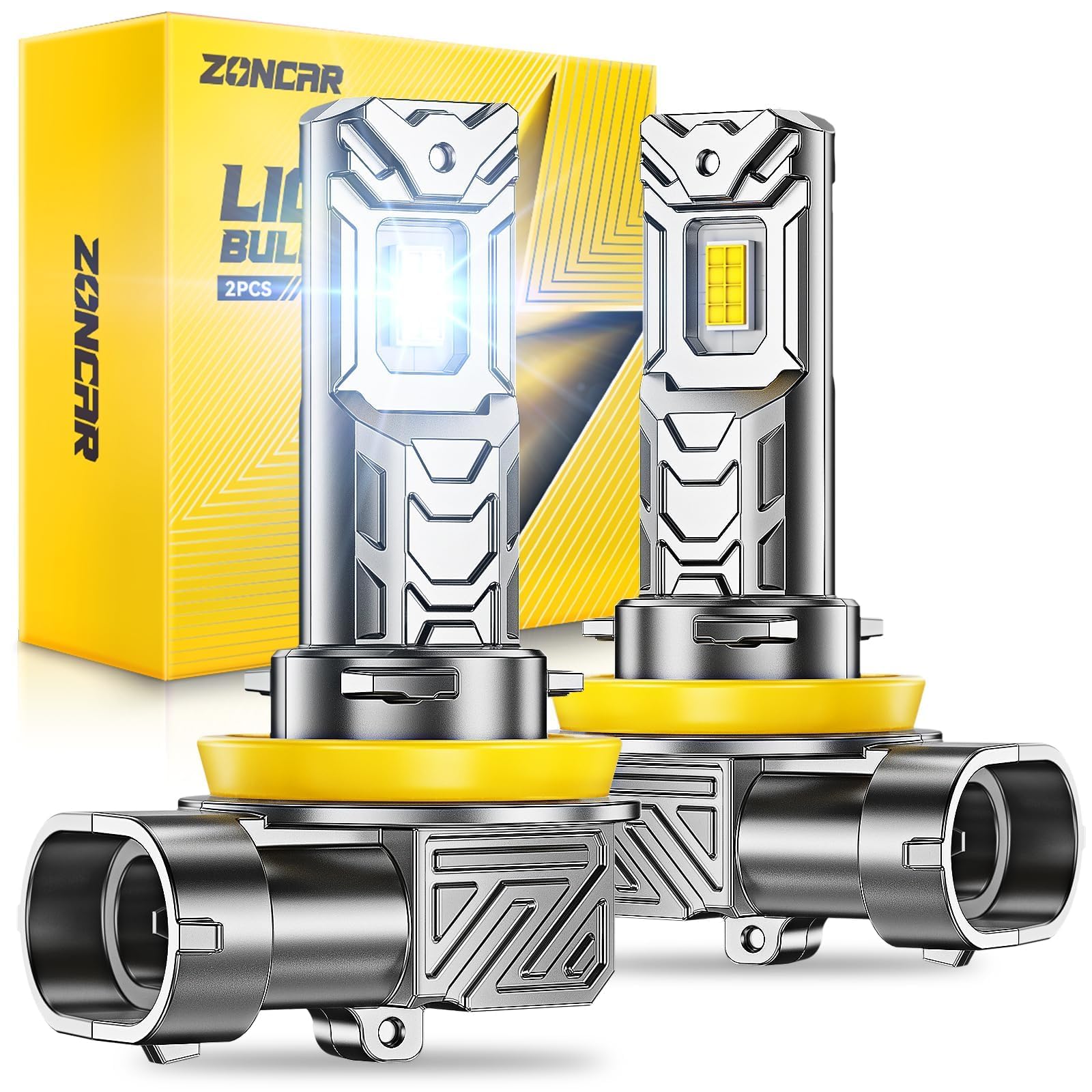 ZonCar H11 LED ๐๐ฒ๐ฎ๐ฑIight Bulbs, 60000LM 6500K Cool White, H8 H9 H16 ๐๐ฒ๐ฎ๐ฑlight Bulbs, IP68 IP6Xproof 60000hrs Lifespan, 1:1 Size Plug N Play, Canbus Ready Anti Hyper Flashing, Pack of 2