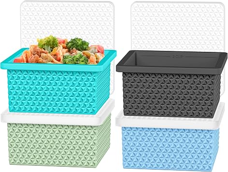 Silicone Freezer Molds for Soup Cube - 2-Cup Freezer Storage Container Tray with Lid,4 Pack Stackable Ice Cube Trays for Portion Control,Food Storage & Meal Prep Blue+Green+Light Blue+Dark Gray