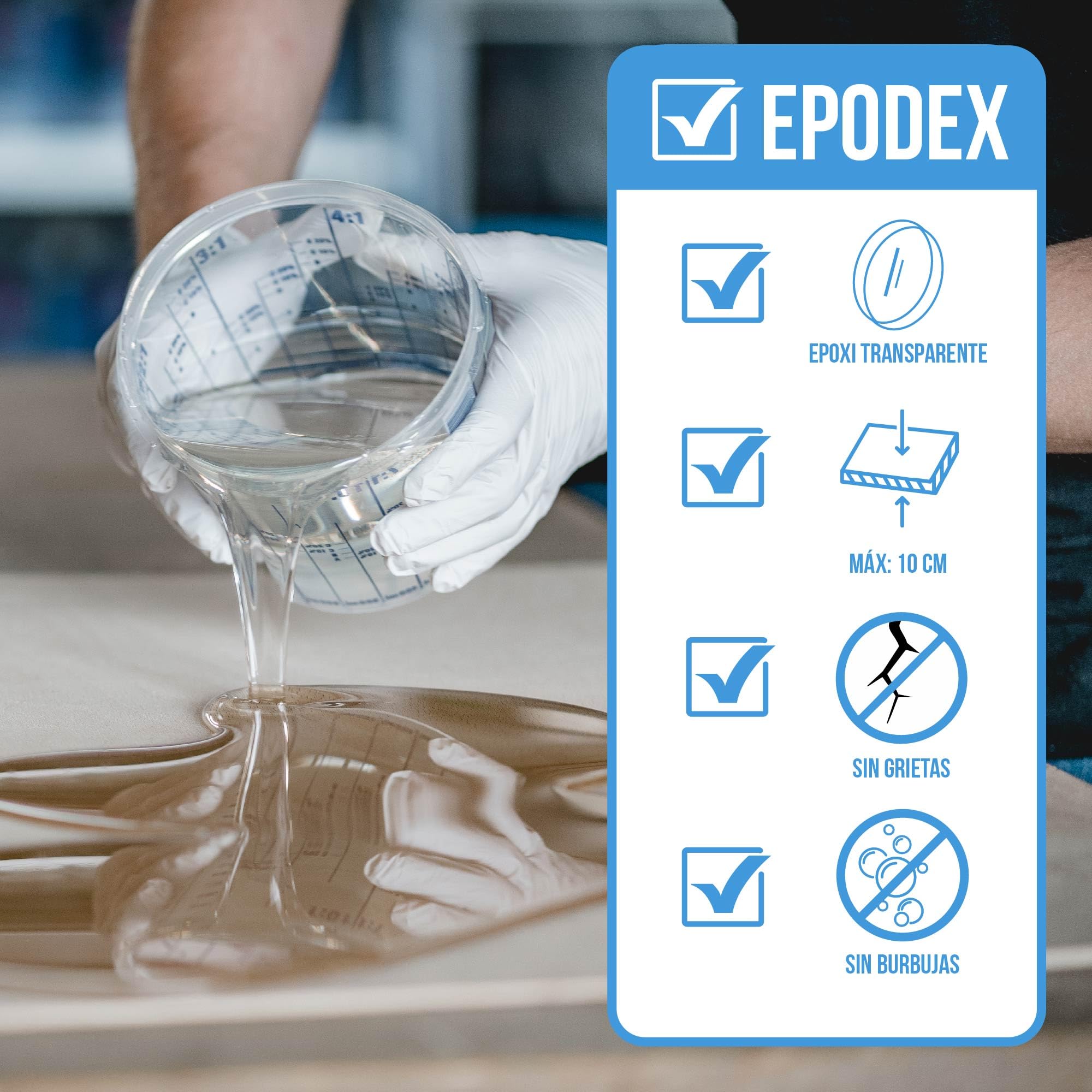 ECO MAX EPODEX Resina Epoxi hasta 10cm - CLEAR - Transparent, 3kg | Kit Resina Epoxi Transparente para mesas río, lámparas, proyectos altos y más