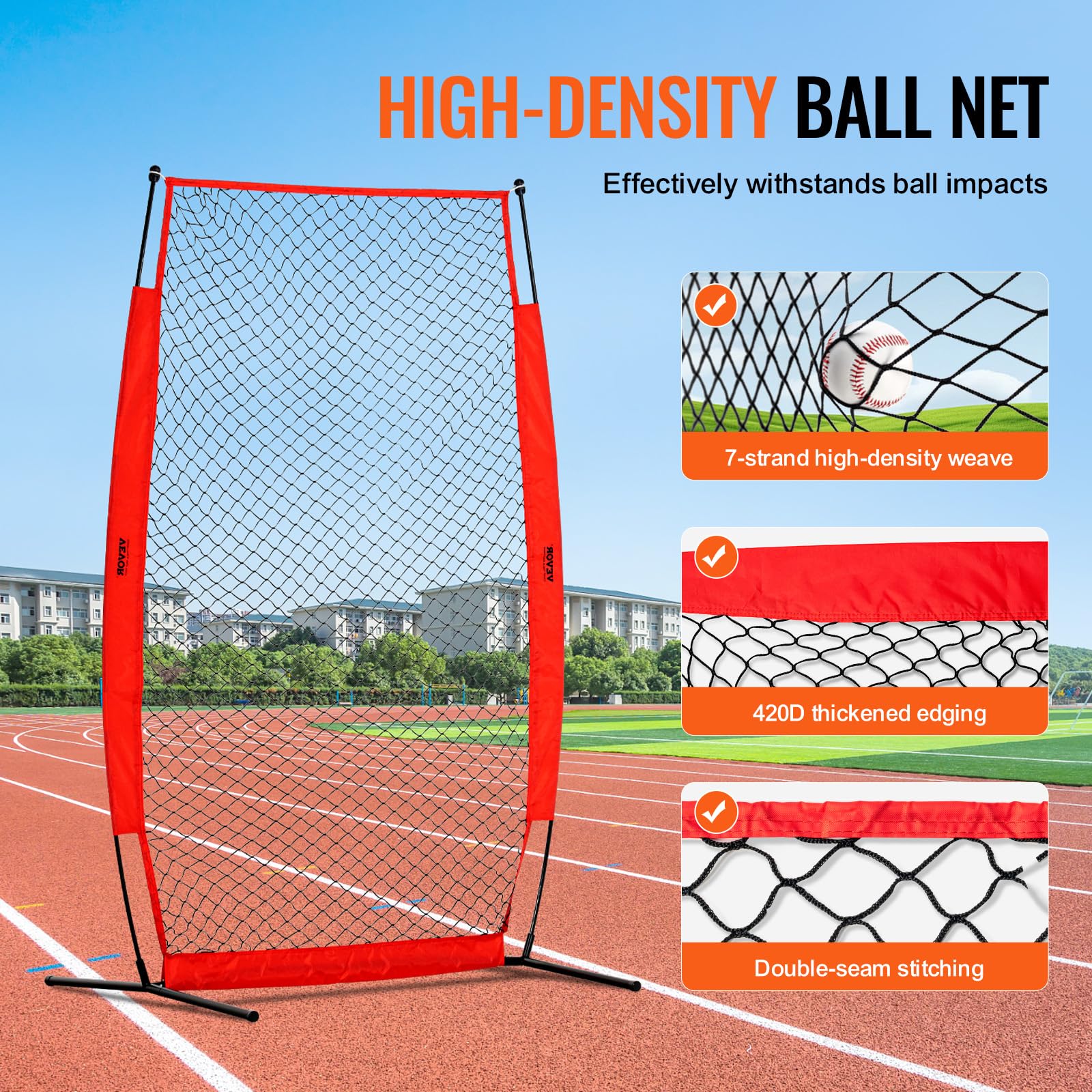 VEVOR Écran Protecteur de Baseball en I, Filet de Protection de Softball 140 x 218 cm, Portable avec Sac de Transport et Piquets de Sol, Équipements pour Cage de Frappeurs Protection Lanceurs