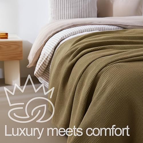Miniatura 5 de Manta de punto gofre 100% algodón, tamaño King, manta refrescante ligera para personas que duermen con calor, manta térmica suave y transpirable
