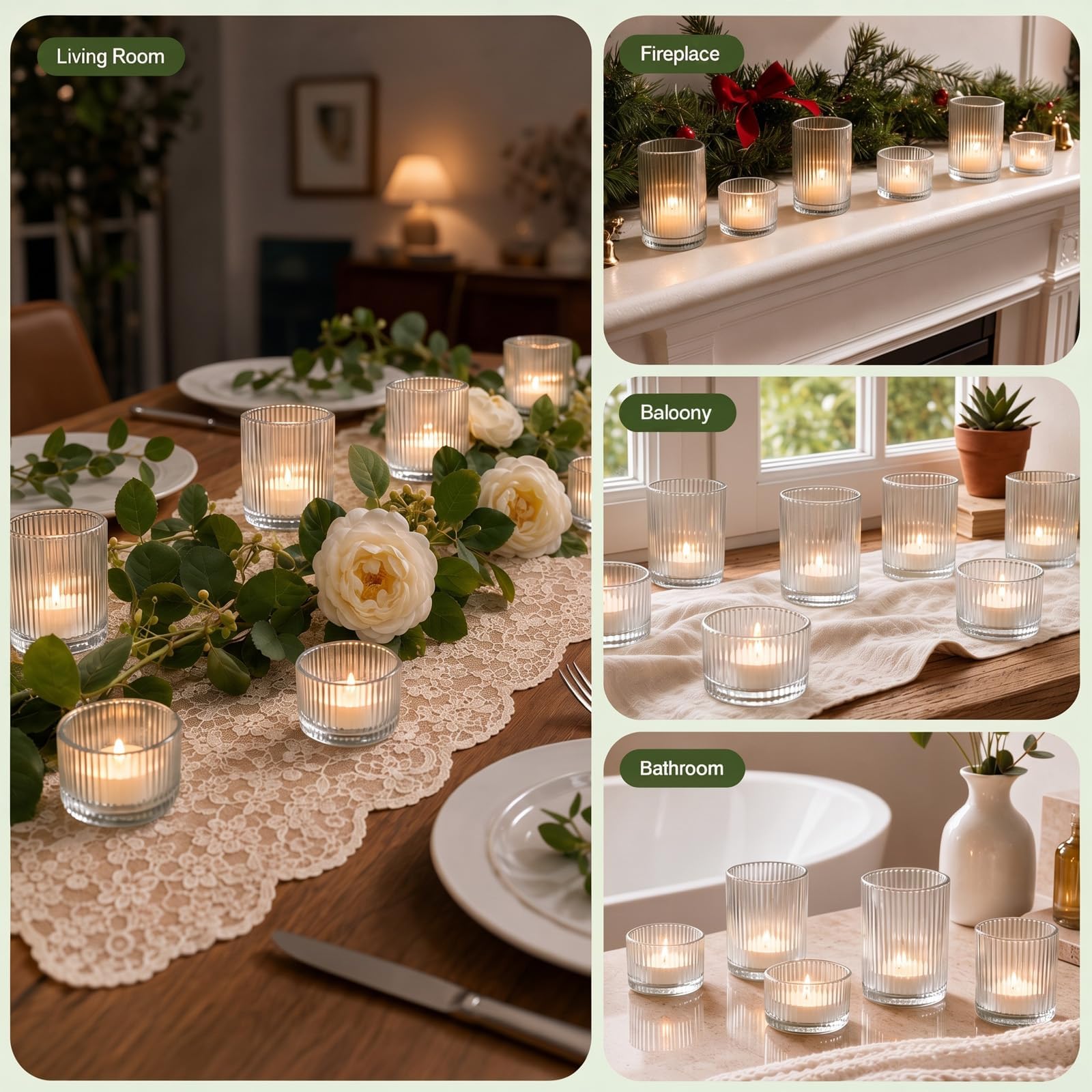 Lot de 24 photophores transparents en verre nervuré pour centre de table, décoration d'intérieur, mariage, Noël, fête d'anniversaire