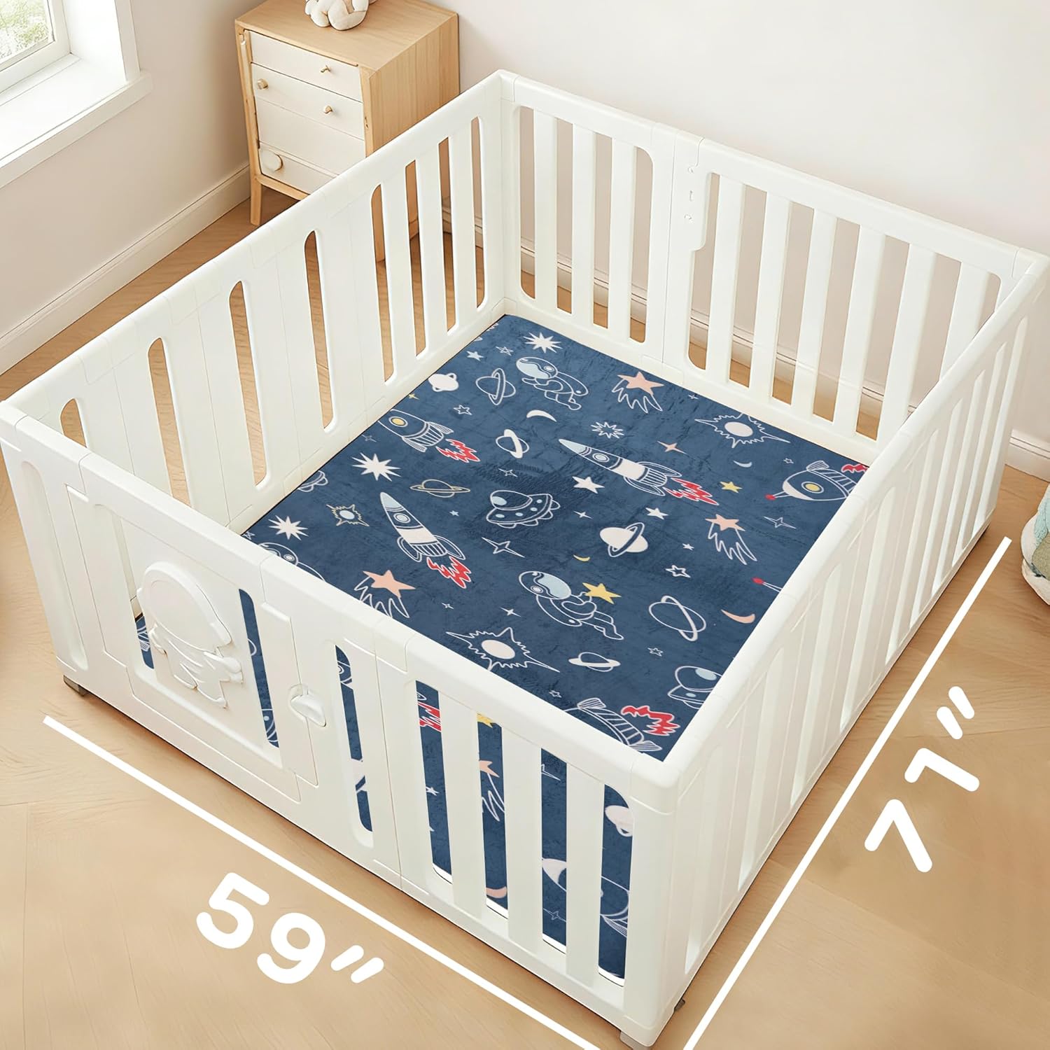 1.5" Thick Premium Baby Floor Play Mat, 71x59 Over-Sized Padded Memory Foam Mat, Tummy Time Crawling Playmat for Nursery Kids Playroom, Space Adventure