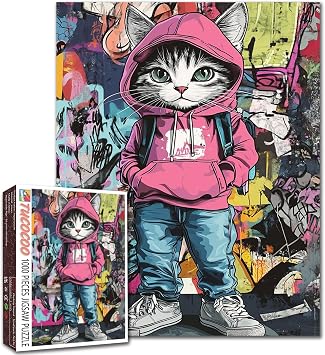 Abstract Graffiti Cat 1000 Piece Puzzle for Adults Kitten Puzzle Toys 1000 Pieces Jigsaw Puzzles Creative Colorful Animals Theme