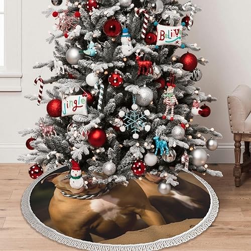 Miniatura 6 de Falda de árbol de Navidad con borla de 30 pulgadas para perros Pitbull para árbol de Navidad, falda de árbol de Navidad para fiesta de Navidad,