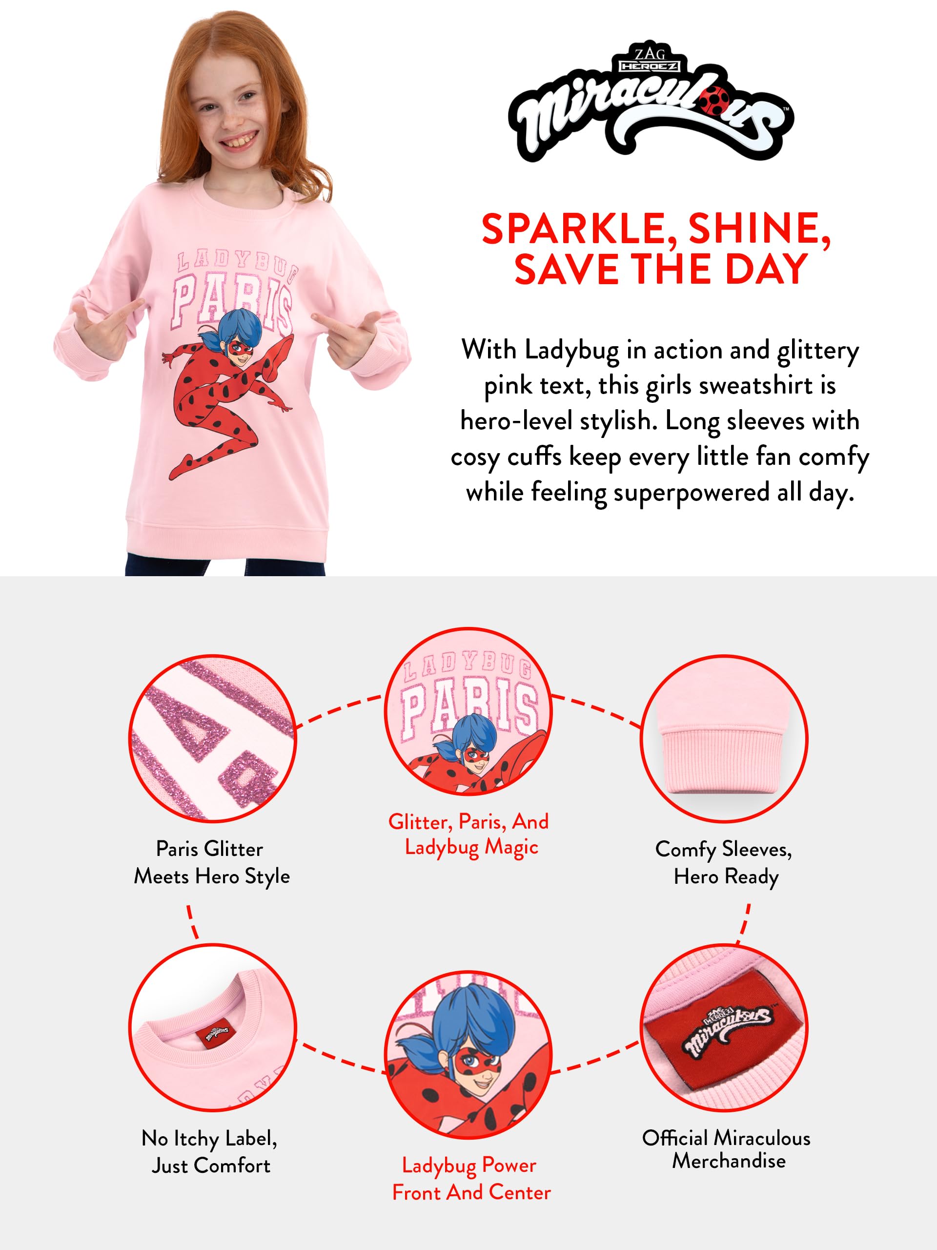 Miraculous Sudadera para Niñas, Jersey Ladybug Niña, Sudadera Infantil De Manga Larga