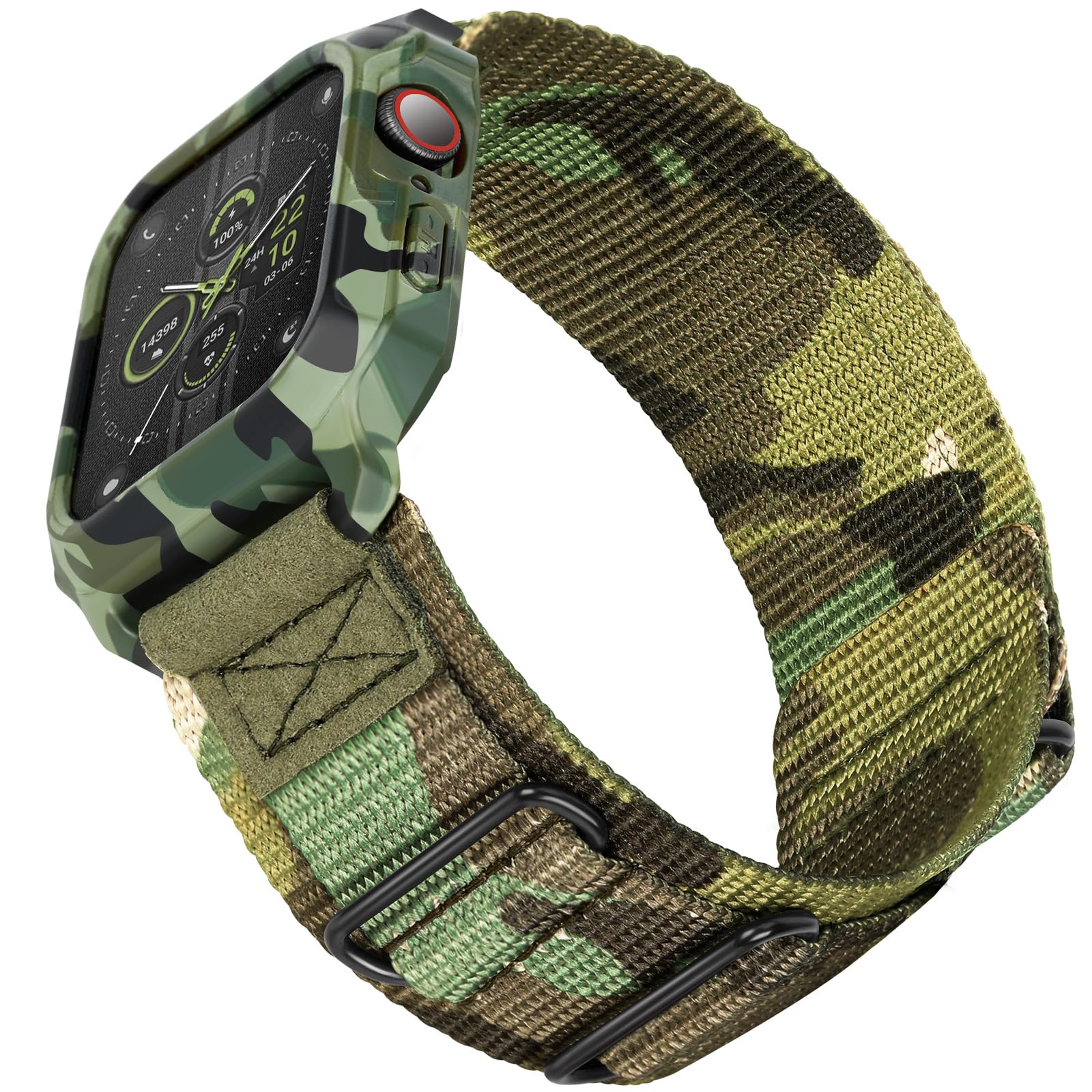 SUNFWR Bracelets Apple Watch compatibles avec Apple Watch 44 mm, 45 mm, 49 mm avec étui, en nylon Velcro robuste avec étui de protection pour iWatch Series 8/7/6/5/4 SE pour homme