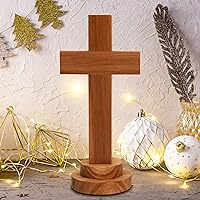 Vista 9 de Attivolife Cruz de madera hecha a mano – Crucifijo de madera cristiana de Jesús sagrado con soporte, decoración de mesa de habitación del hogar