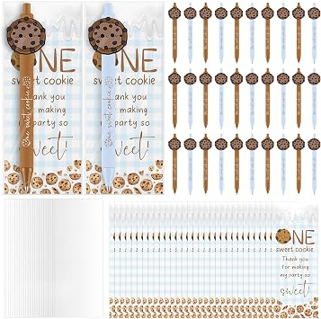 Sinload 30 Sets Milk and Cookies 1st Birthday Party Favors One Sweet Cookie Ballpoint Pens and Bookmarks One Year Old Birthday Supplies Decorations for Guests