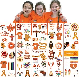 Orange Shirt Day, 10 Sheets Orange Temporary Tattoos, Truth Reconciliation Stickers, Waterproof Indigenous Matters Tattoos Paper Sticker, Orange Shirt Day Accessories for Kids, Women and Men