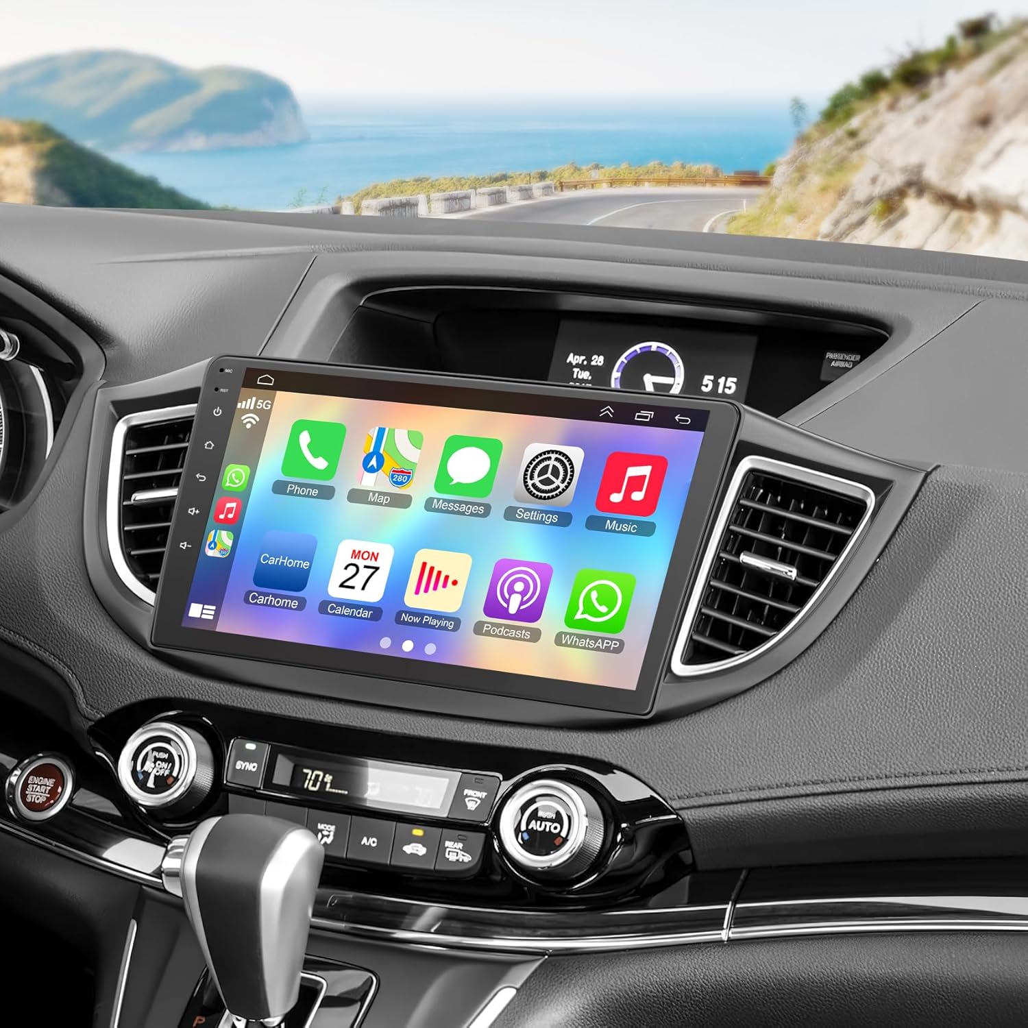 4GB+64GB Car Radio for Honda CRV 2012 2013 2014 2015 2016, 10 Inch IPS Touch Screen CRV Car Stereo with Wireless Carplay/Android Auto, DSP, Bluetooth, Backup Camera, Built-in GPS, FM Radio