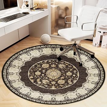 Office Chair Mat for Hardwood Floor, Vintage Computer Gaming Rolling Low Pile Carpet Floor Chair Mat, Anti-Slip Backing Round Desk Rug Floor Mat for Home