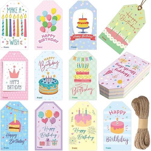 Fancy Land Birthday Gift Tags 60 Pcs Colorful Happy Birthday