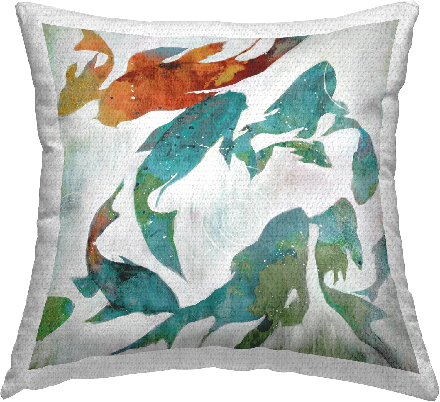 Stupell Industries Abstract Swimming Koi Shapes Outdoor Printed Pillow, 18 x 18, Blue
