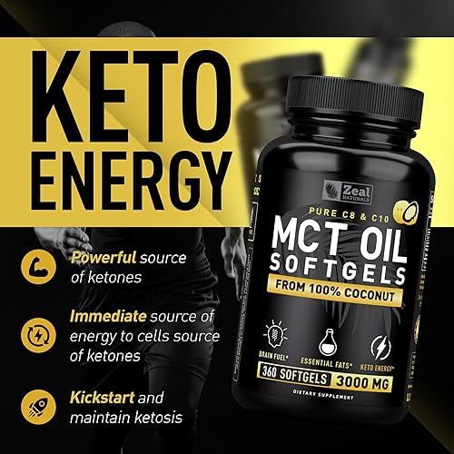 Miniatura 3 de Zeal Naturals Cápsulas de aceite MCT puro, 3000 mg, 360 cápsulas blandas | Aceite C10, C8 MCT coco sin refinar | Suplemento de apoyo energético y