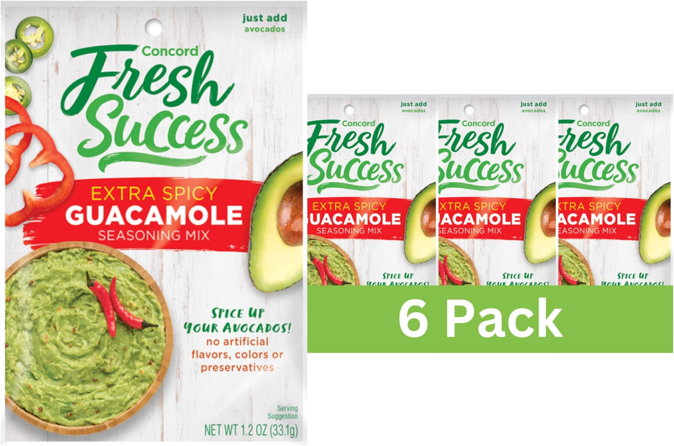 Extra Spicy Guacamole Mix: Bold Heat with Traditional Flavors - Perfect for Spicy Guac Enthusiasts! 1.2 Ounce (Pack of 6)
