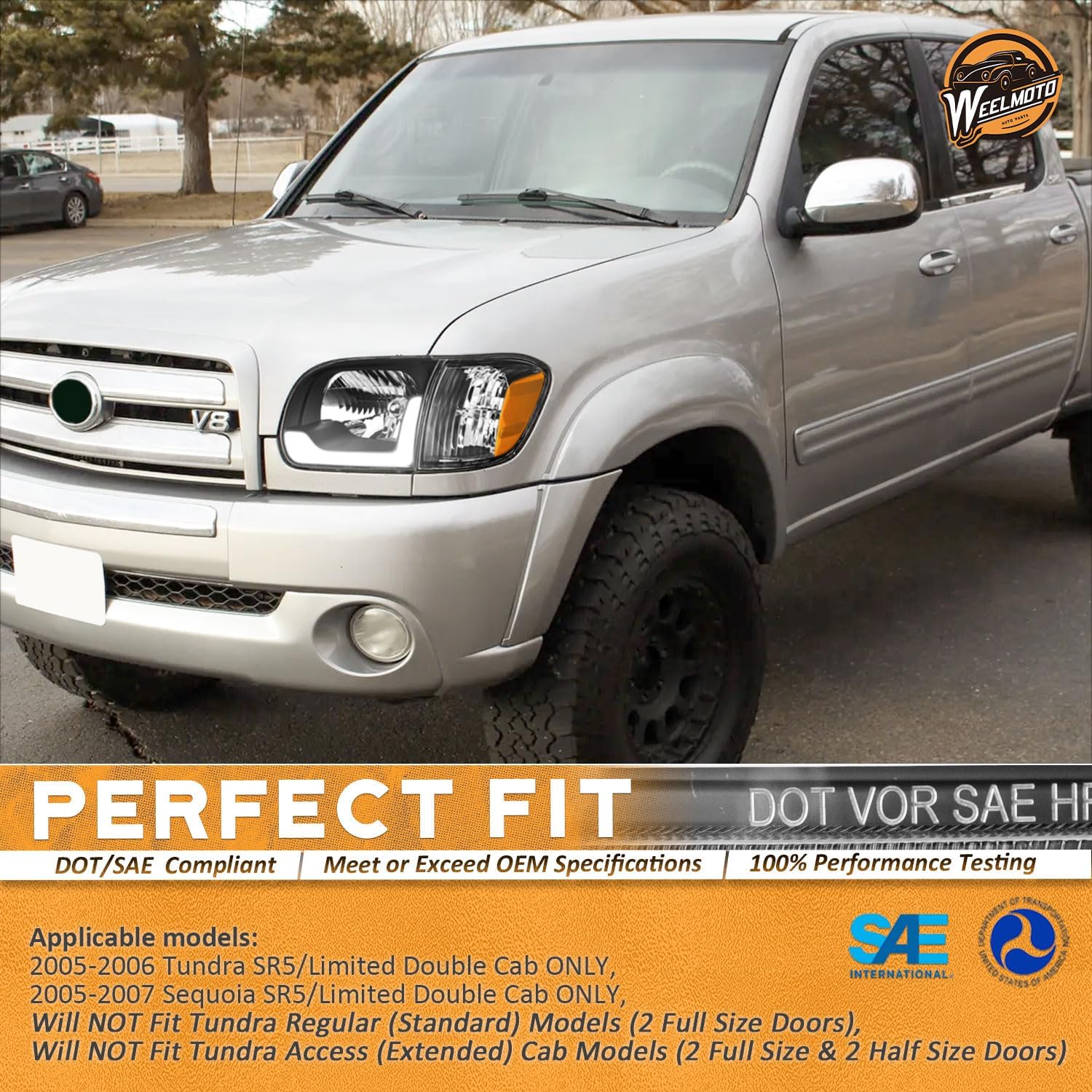 WEELMOTO DRL Headlights for 2005 2006 Toyota Tundra Double Cab SR5/Limited, Headlight for 2005 2006 2007 Sequoia Double Cab SR5/Limited Headlamp+Corner Lights