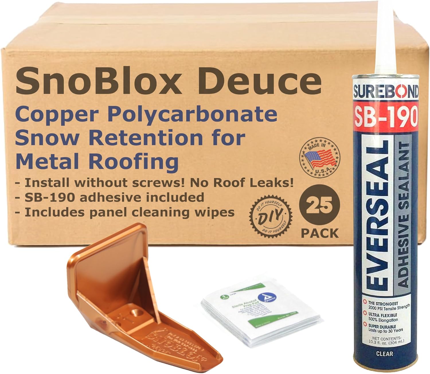 Deuce Snow Guards for Metal Steel Corrugated Roof (25 Pieces with Adhesive) (Copper Color)