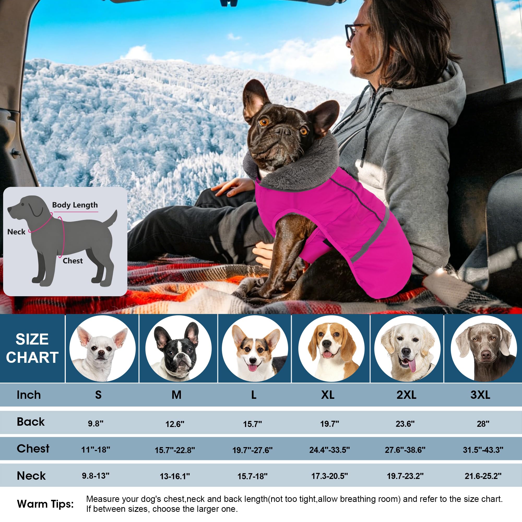 Dogcheer Winter-Hundemantel, wasserdichte Hundejacke, Verstellbarer Hunde-Wintermantel mit Schnalle, reflektierende Hunde-Schneejacke, warm, gemütlich, Fleece-Weste, Rollkragenpullover für kleine,