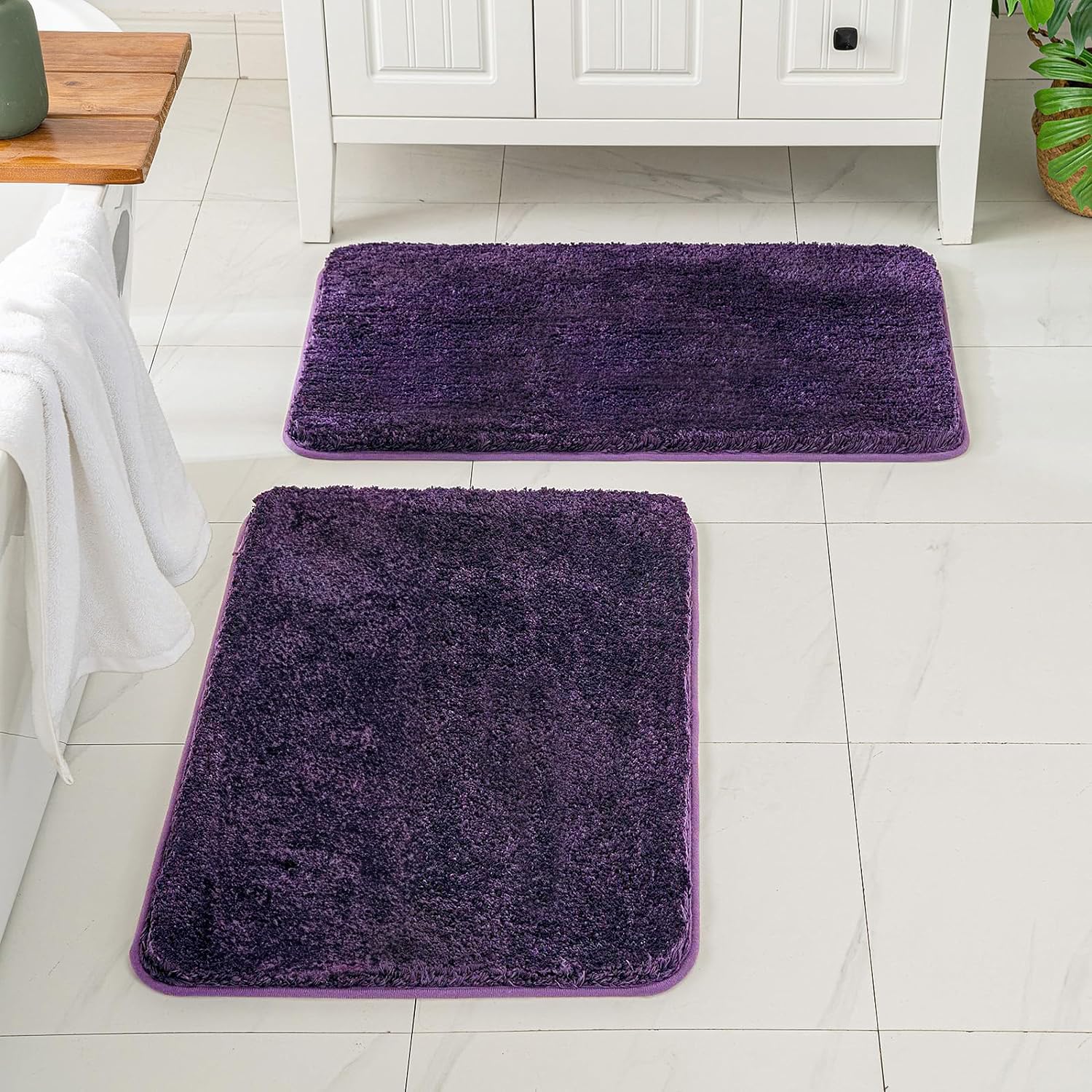 MIULEE Dark Purple Bathroom Rugs Set 2 Piece, Soft Absorbent Microfiber Bath Mat Set, Non Slip Quick Dry Machine Washable Plush Shaggy Bath Rugs for