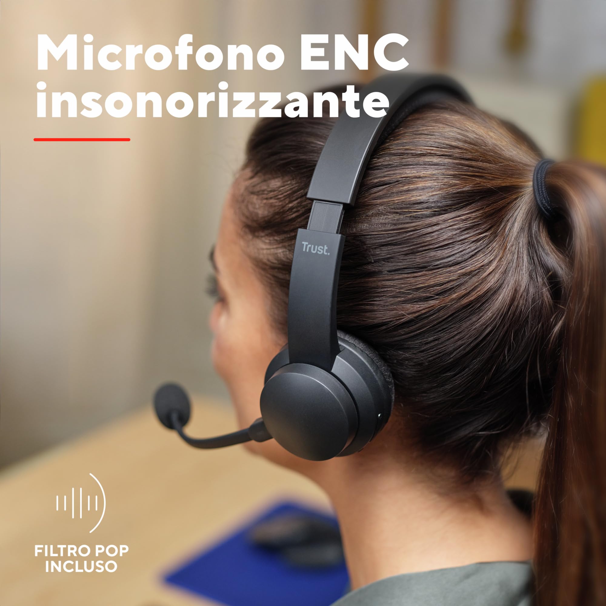 Trust Roha II Cuffie Wireless Bluetooth con Microfono ENC Antirumore, Nero | On Ear, 85% di Plastica Riciclata, Auricolari Ricaricabile per Lavoro Casa e Ufficio Teams Zoom