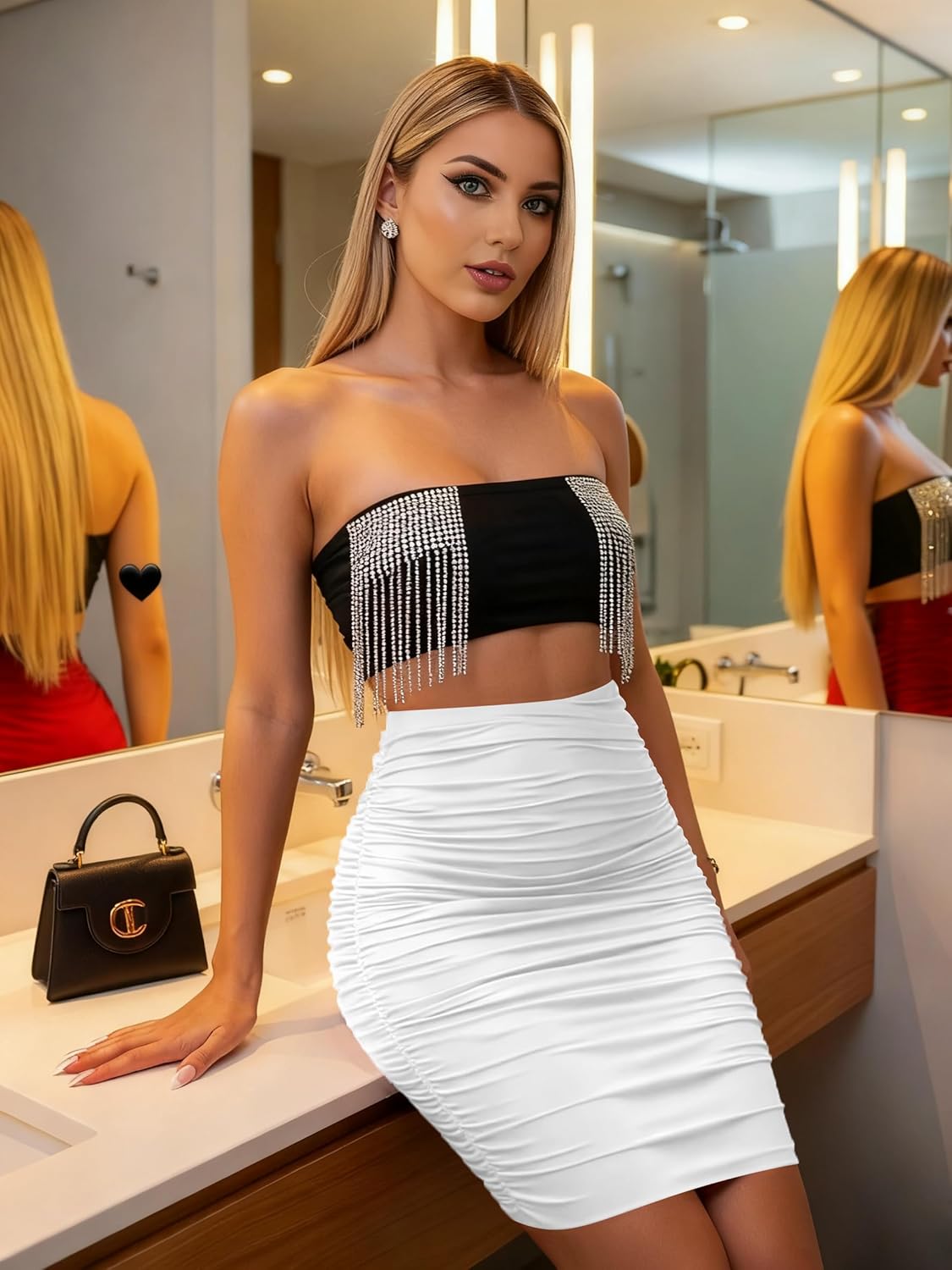 Women's Ruched Sexy Bodycon Elastic High Waist Stretch Midi Pencil Skirt - Image 3