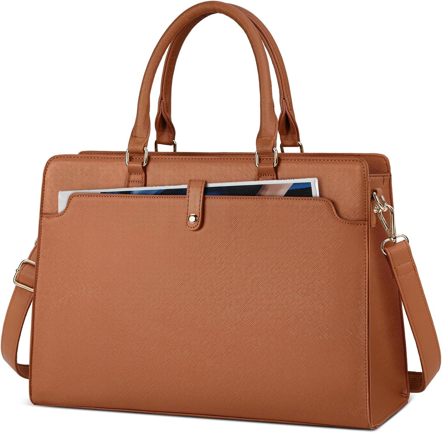 ZarmanuaeLaptop Bag for Women, 15.6 Inch Waterproof PU Leather Tote Bag Business Computers Work Bag University Bag with Multiple Pockets Large Capacity Office Handbag Shoulder Bag
