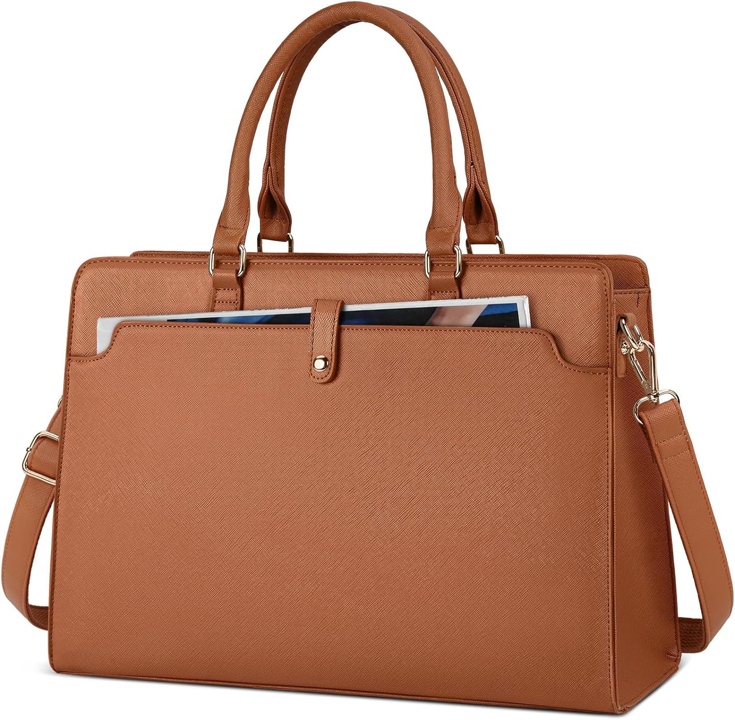 ZarmanuaeLaptop Bag for Women, 15.6 Inch Waterproof PU Leather Tote Bag Business Computers Work Bag University Bag with Multiple Pockets Large Capacity Office Handbag Shoulder Bag