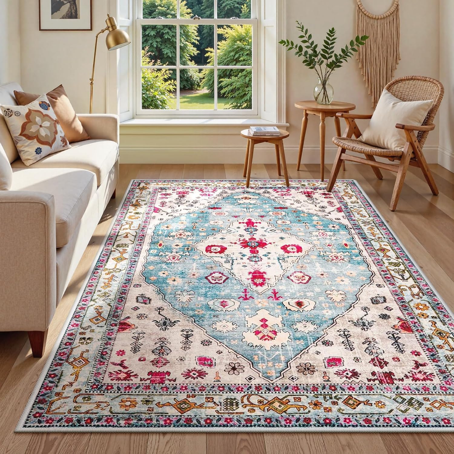 Grand tapis de salon lavable aux motifs orientaux pour chambre
