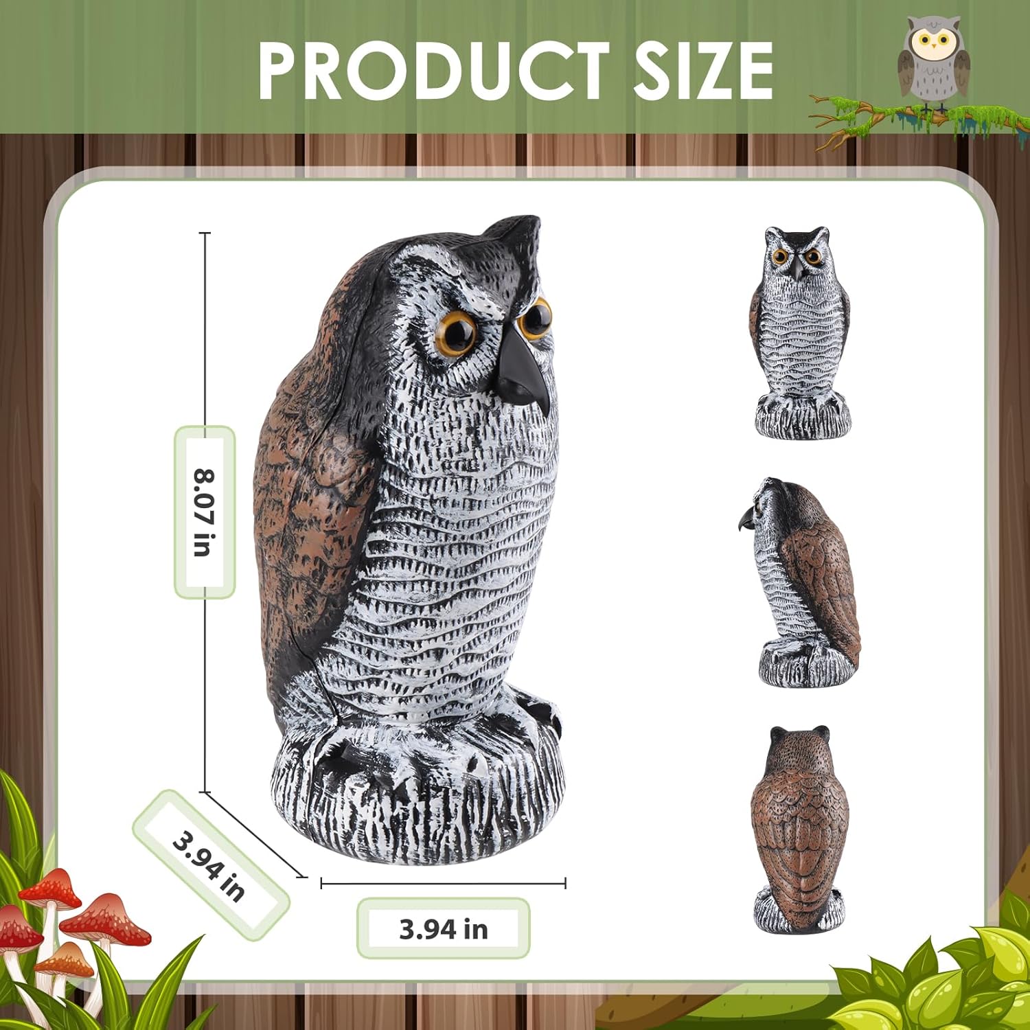 Fake Owl Decoy, Lomrsiul Plastic Garden Owl Scarecrow for Garden, Halloween Decorations Outdoor, Waterproof Owl Statue for Courtyard Orchard Doorway Roof Owl Decor 3 Pack - Image 7