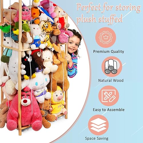 Miniatura 3 de Soporte de almacenamiento de animales de peluche, organizador de madera de animales de peluche, jaula de almacenamiento de zoológico para guardería,