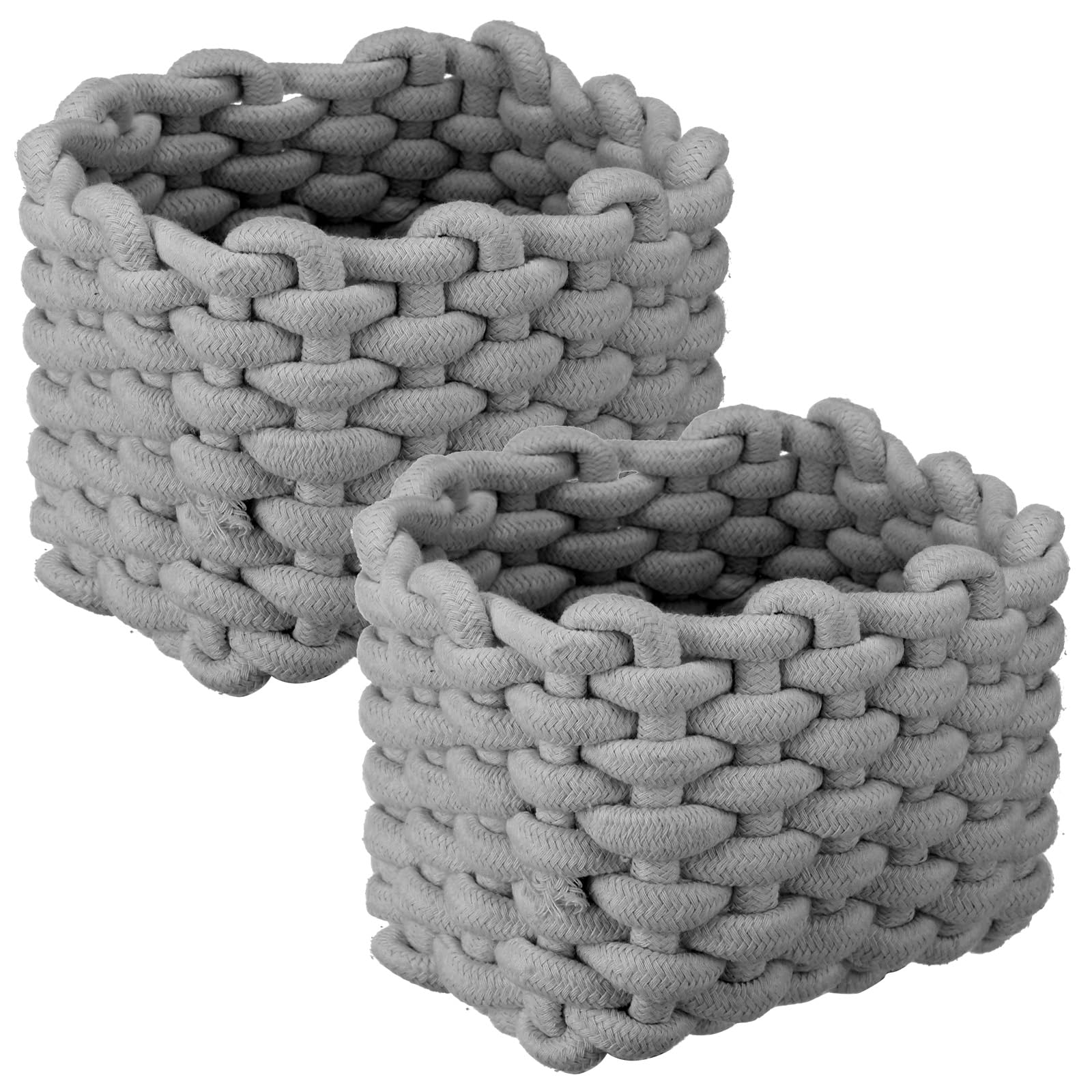 2PCS Cotton Rope Woven Storage Baskets Small Storage Square Basket Cute Bedside Caddy Rope Desktop Basket Organizer Bathroom Storages Baskets for Nursery Bedroom Office(Grey)