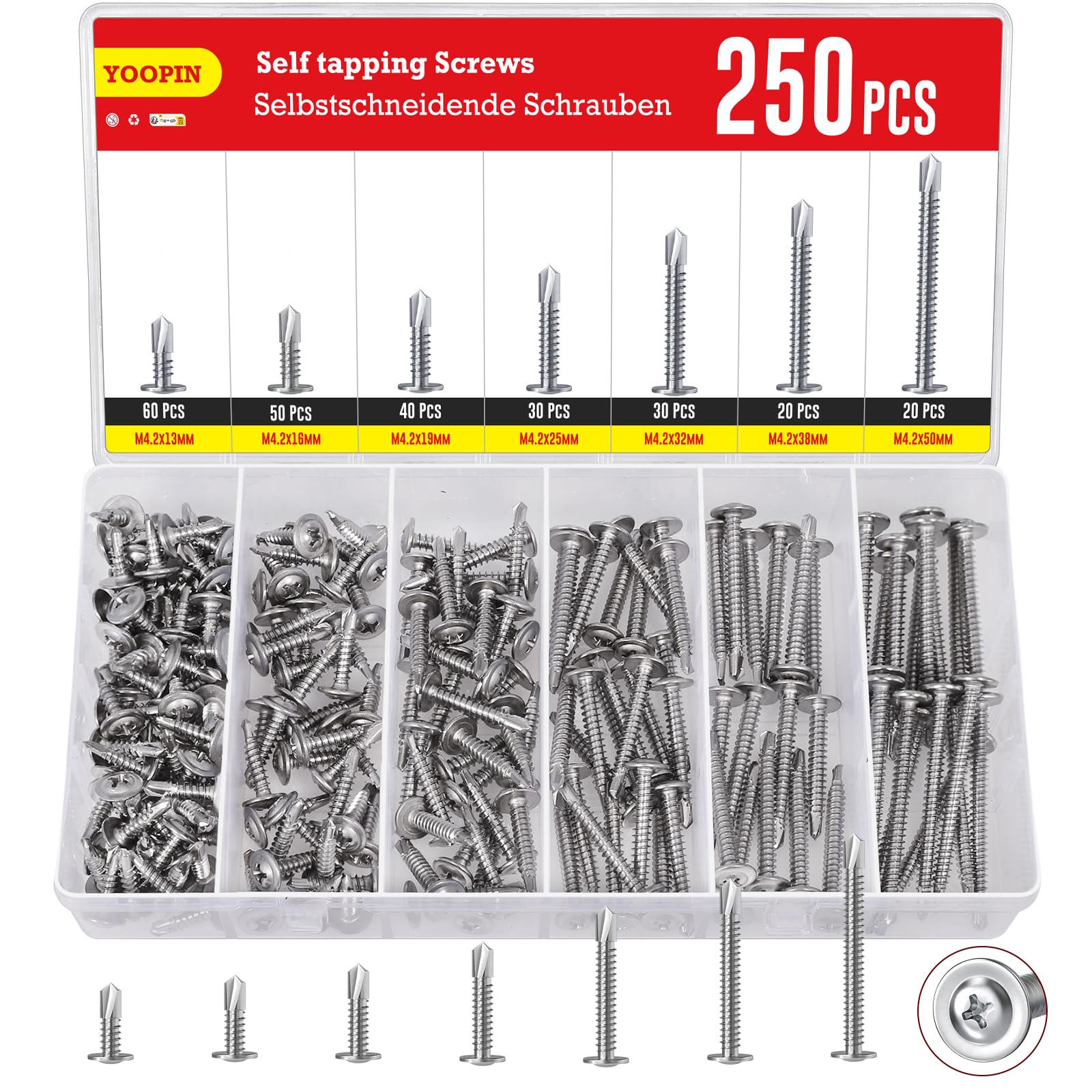 YOOPIN 250PCS Self Tapping Screws Kit