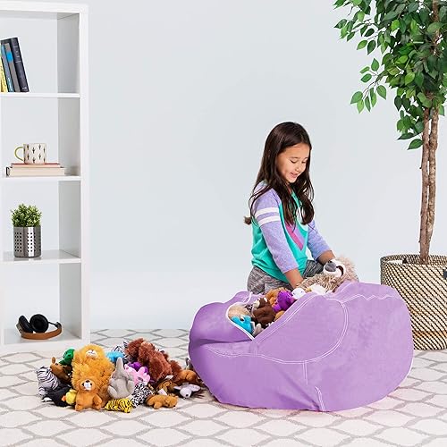 Miniatura 125 de Posh Stuffable - Sillón puff con almacenamiento para niños, contenedor de animales de peluche, organizador de juguetes de niños Lienzo Burbujas Azul