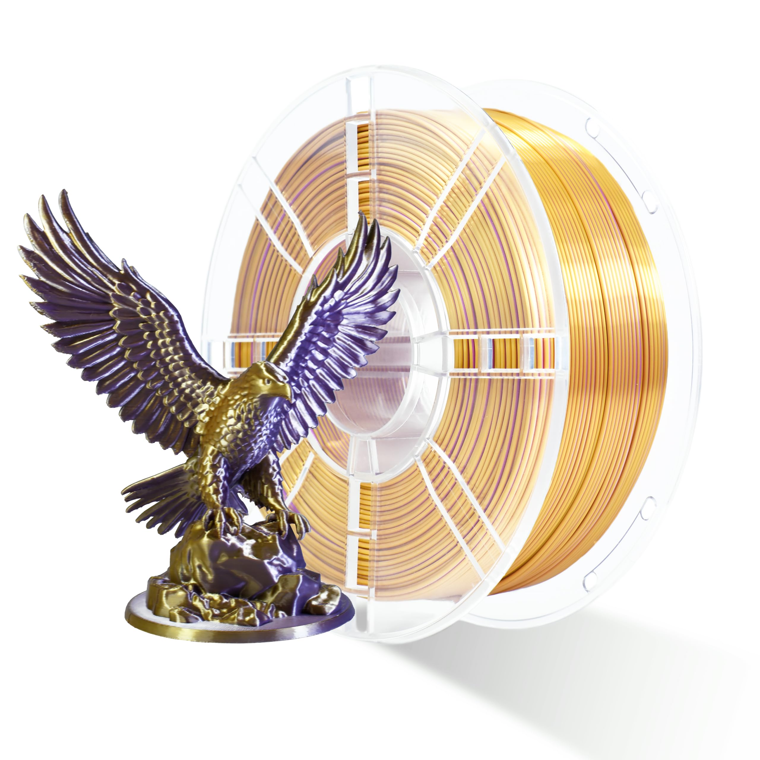 iBOSS Silk PLA+ Filament 1.75mm Purple Gold Dual Color PLA Plus 3D Printer Filament 2 in 1 Coextrusion 1KG Spool(2.2lbs) 3D Printing Filament Dimensional Accuracy +/- 0.02mm Fit Most FDM Printers