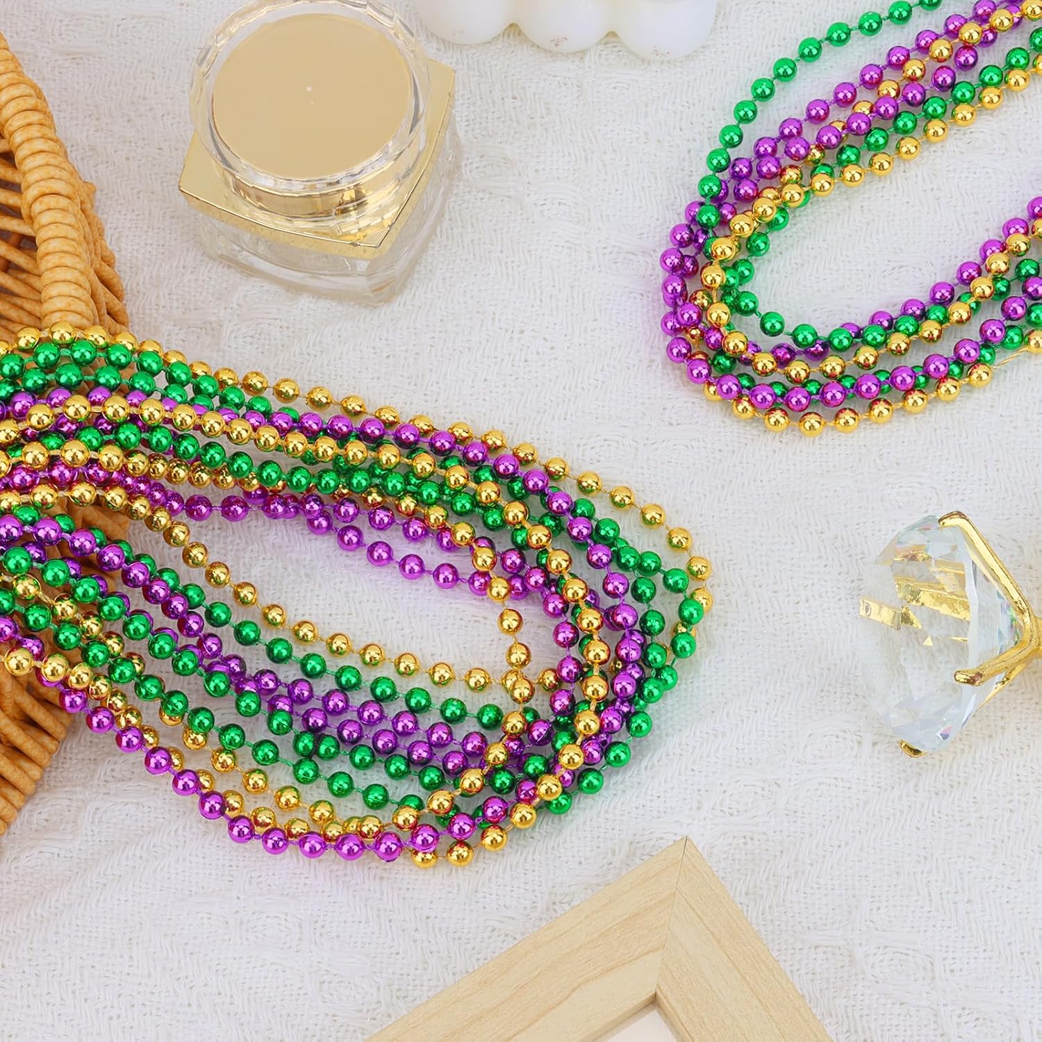 12 PCS Mardi Gras Green Purple Gold Beads,31.5 Inch Length Mardi Gras Beads Accessories, Shiny Party Decorations and Favors - Image 7