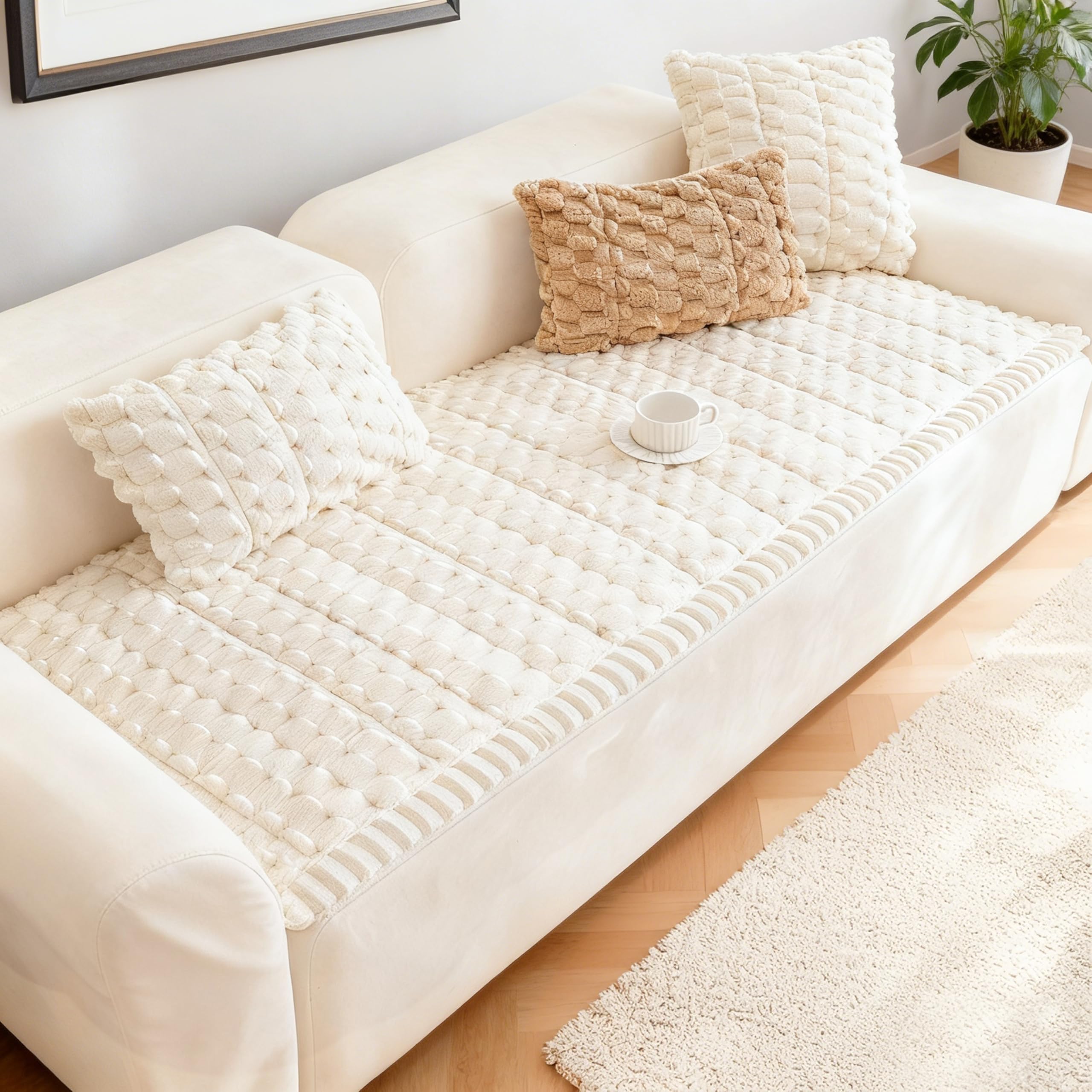 Capslpad Thick Sofa Covers, Non-Slip Universal Sofa Slipcovers 2 3 4 Seater, Soft Surface Couch Seat Cover Pet Bed Mat Chair Pads, Washable Cushion Furniture Protector(Minimalist White,70x150cm) â image 1
