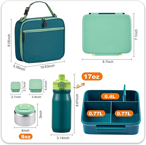Miniatura 2 de Lonchera Bento para niños con termo, caja Bento a prueba de fugas con frasco de comida aislado de 8 oz, botella aislada, bolsa de almuerzo, libre de