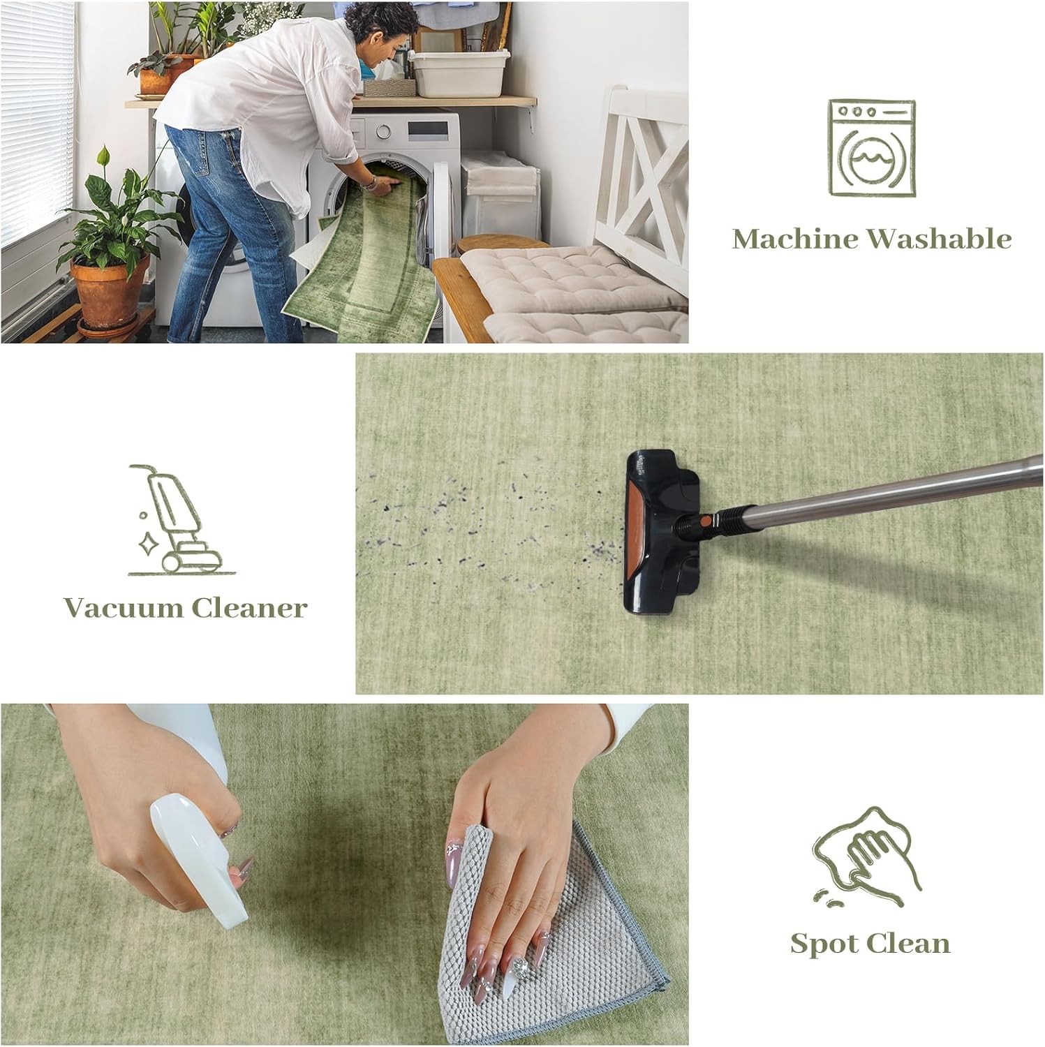 LIVEBOX Washable 5x7 Green Area Rugs for Living Room Clearance, Non-Slip Vintage Bordered Bedroom Rug, Modern Farmhouse Bordered Print Rugs for Dining Room, Carpet for Boys Room Decor (Green,5'x7')