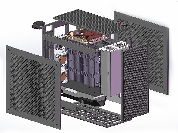 DIY Mini CNC Aluminum PC Case Compact ITX Workstation Chassis for Low Profile & Professional GPUs, CNC Aluminum Alloy Frame, Quiet High Airflow Design for Office, Creative & DIY Builds