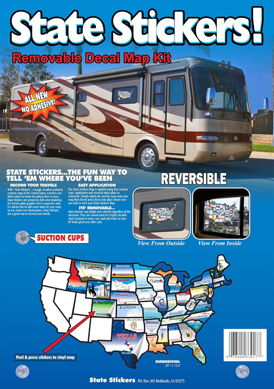 The Original 50 States Stickers - USA Travel Map Tracker, State Decals for Luggage, Scrapbook, Laptop, Journal, and Souvenirs - RV or Camper Trailer Removable Decal Map Kit