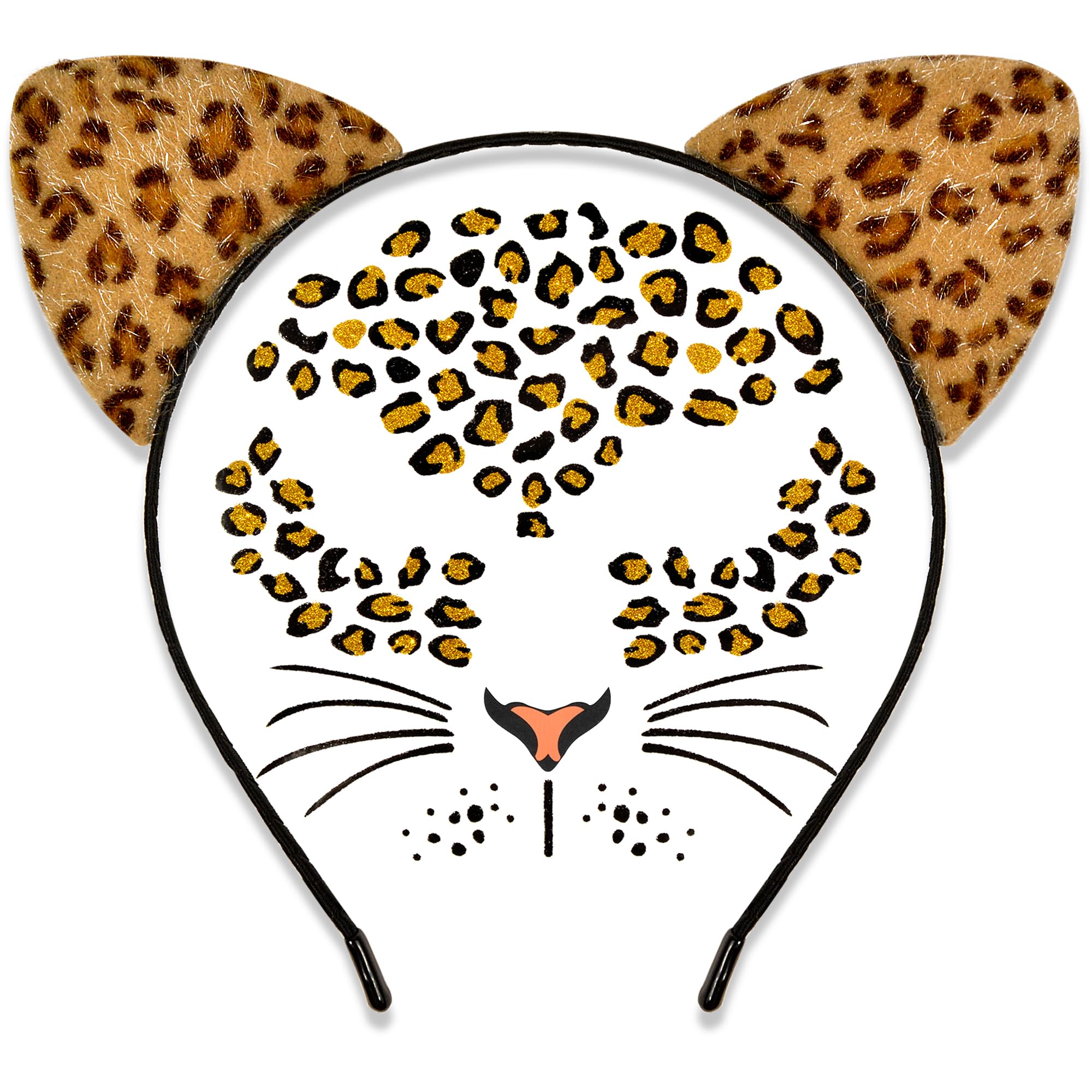 Cheetah Ears Headband with Temporary Tattoos, Leopard Ears Headband & Leopard Face Stickers Tattoos Cheetah Costume for Adult Women, Halloween Animal Ears Headband Cat Ears Costume Accessories