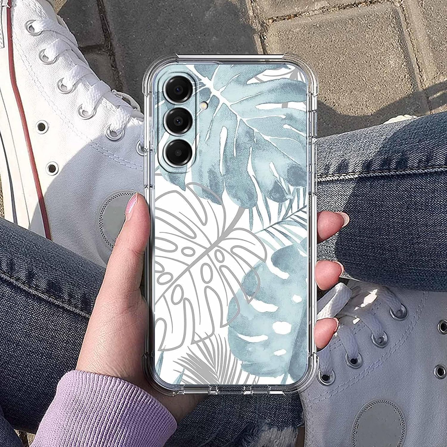 Case for Samsung Galaxy A17 with Green Leaves Design,Tropical Monstera Leaves Plants Pattern,Clear Slim Soft TPU Bumper Phone Cover,6.7”(Leaf,A17)