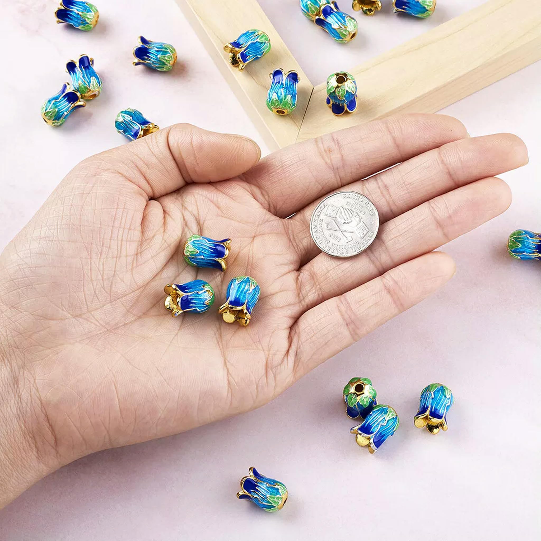 25 Piezas de Tapas de Cuentas de Flores de Esmalte de latón únicas en Tono Dorado, Accesorios de 5 pétalos para Manualidades, 14 mm (predeterminado)