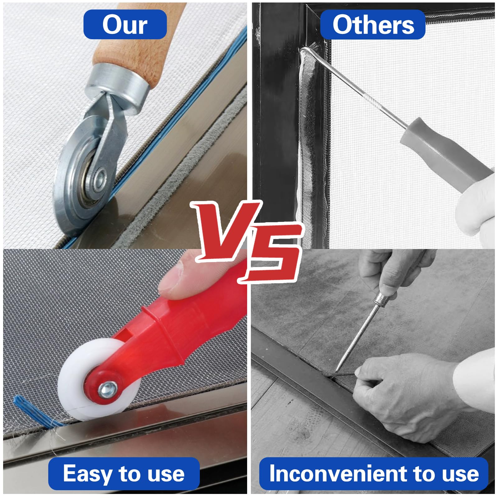 Kit Attrezzi Per Zanzariere - Rullo Estrattore A Ruota Con Gancio, 3 Pezzi, Per Finestre