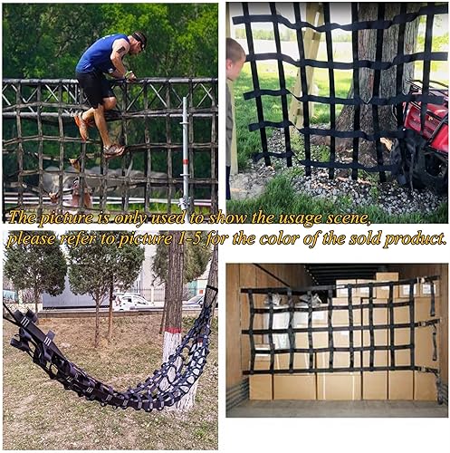 Miniatura 7 de DREAMOSA Red de obstáculos, red de escalada al aire libre para niños, juego de columpio, cuerda de gimnasio, escalera de guerrero ninja, campo de