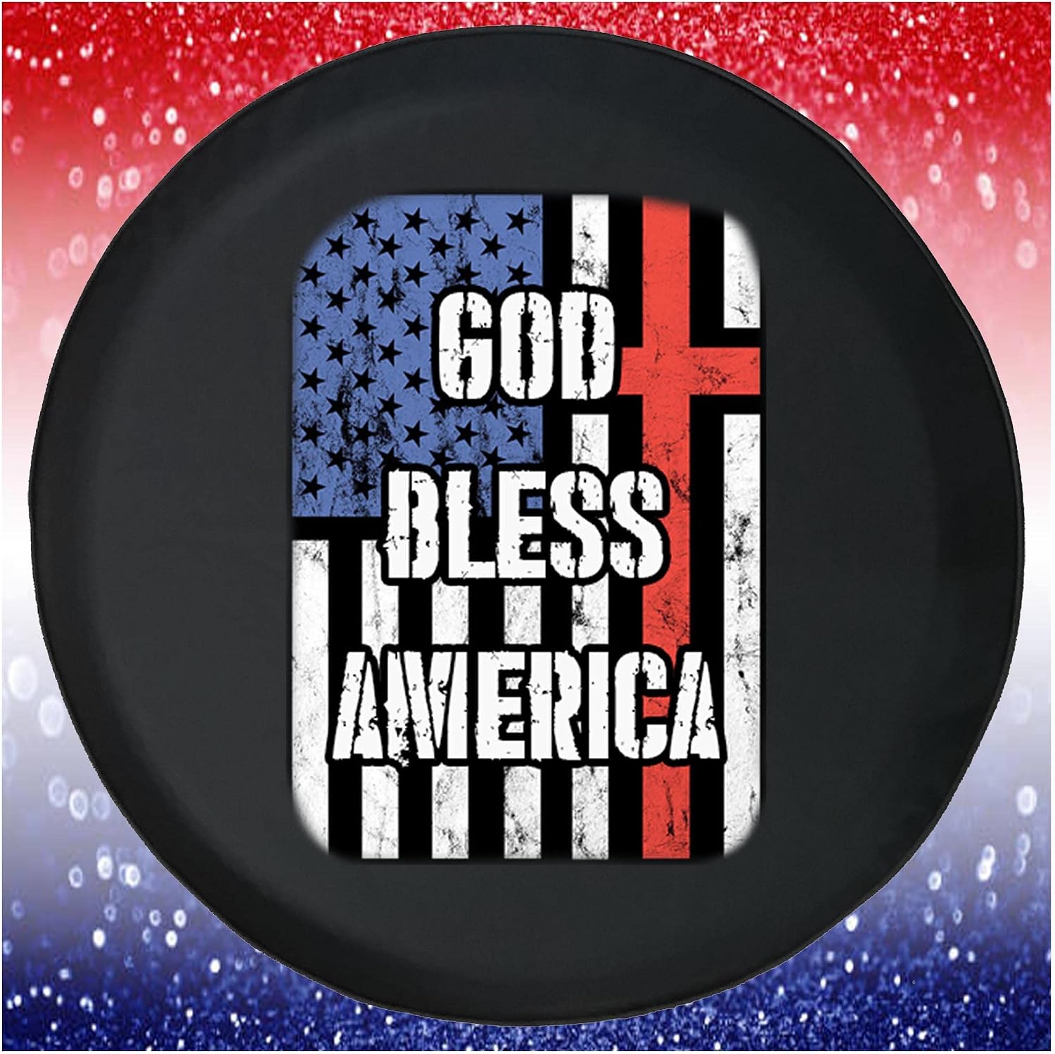 Spare Tire Cover God Bless America Flag Cross Black Accessories for Trailers Trucks SUVs RV Campers 32-33 Inch