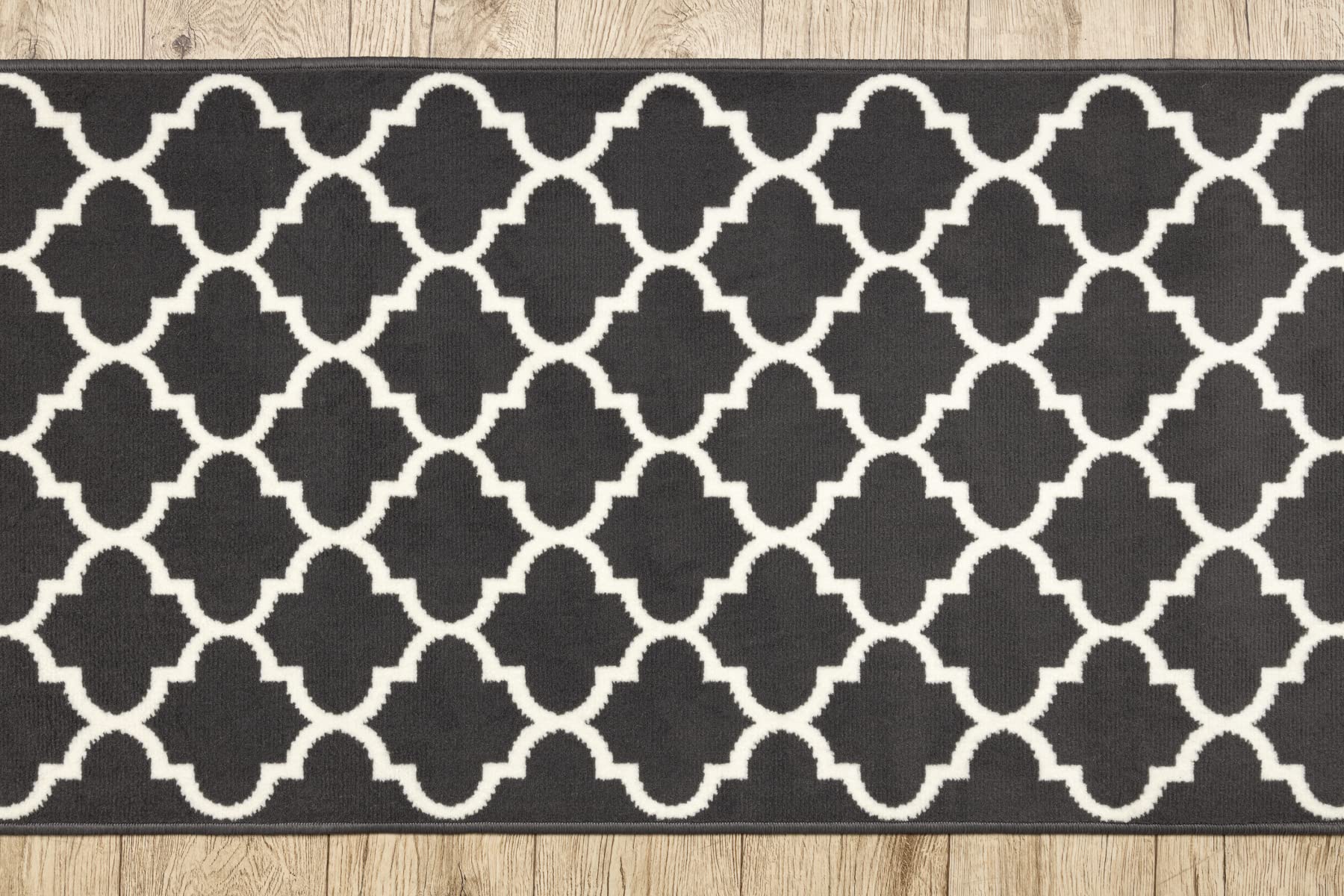 rugsx Tapis de Couloir BCF MORAD Trelis pour la Cuisine, Le Hall, Le Couloir, l'entrée, Solide, Classique, Treillis marocains Anthracite/crème 90x180 cm