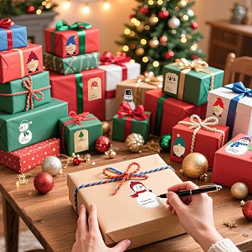 Christmas Gift Tags Stickers, 128 PCS Self-Adhesive Gift Tags for Christmas Presents, Easy to Peel & Write