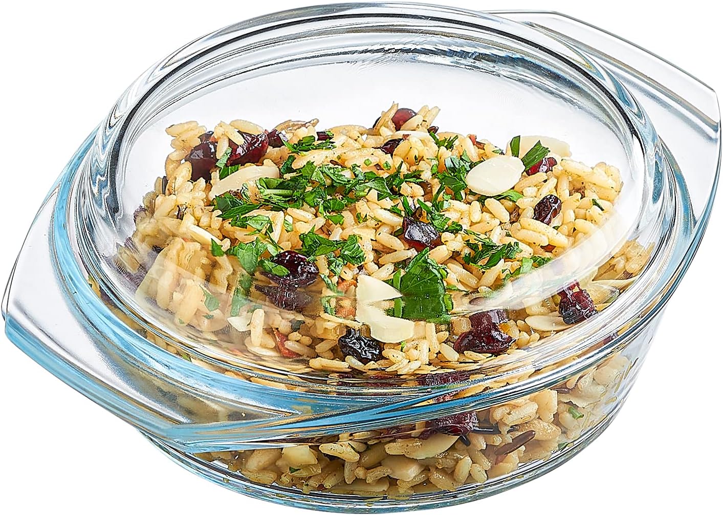Casserole Dish With Lid, 24 Ounce Round Glass Cookware, Oven and Microwave Safe Borosilicate Glass, Made In Europe 0.75 Qt